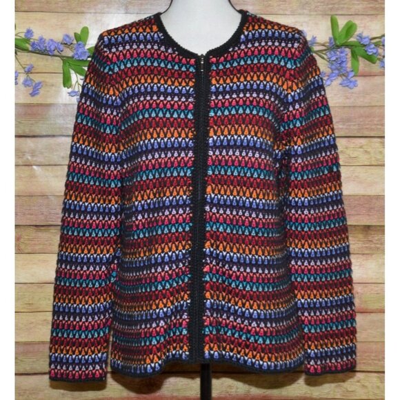 Coldwater Creek Full Zip Colorful Rainbow Crochet Cardigan Sweater Size L - Picture 1 of 10